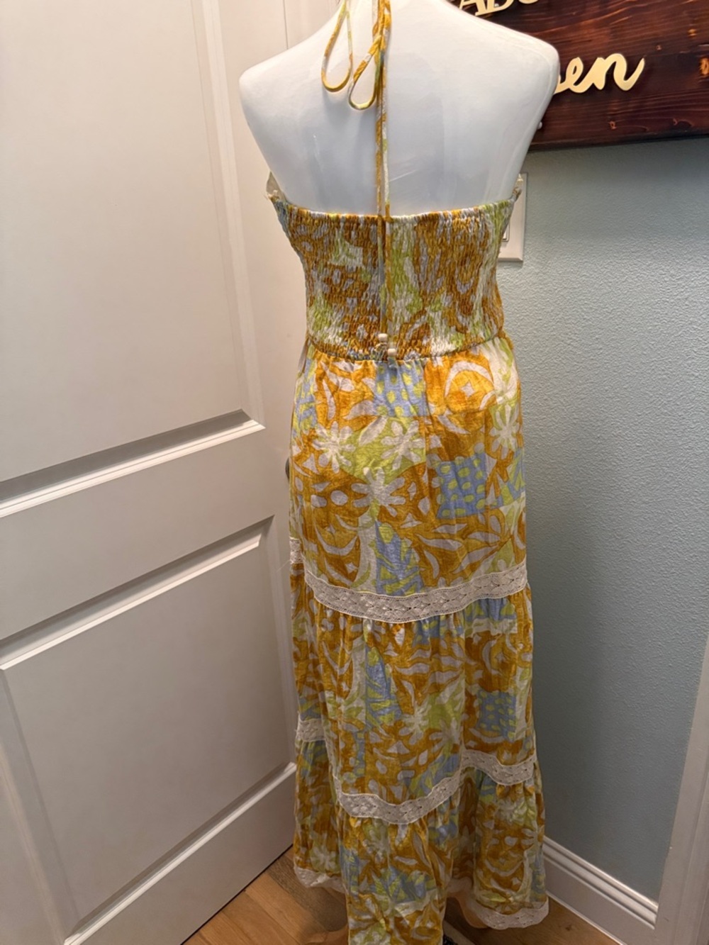 ILLA ILLA Yellow Floral Halter Maxi Dress with Lace Trim - Picture 5 of 9